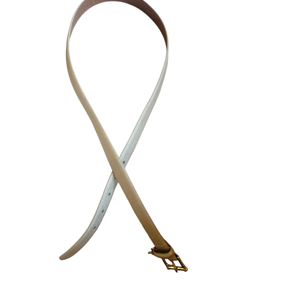 Lauren Ralph Lauren Designer Gold Pebbled Leather Belt Gold Logo Charm M - Picture 2 of 6